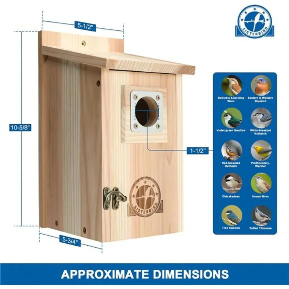 Bird Houses for Outside 1-1/2” Entrance Hole Cedar Birdhouses with Metal Guard
